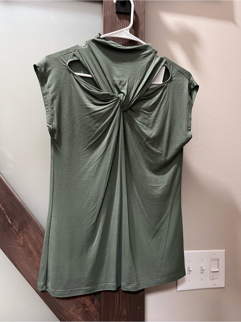 Cable & Gauge Olive Green Twist-Knot Back Sleeveless Top
